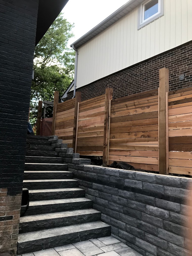 Paver front entrance steps with raised garden wall Oakville