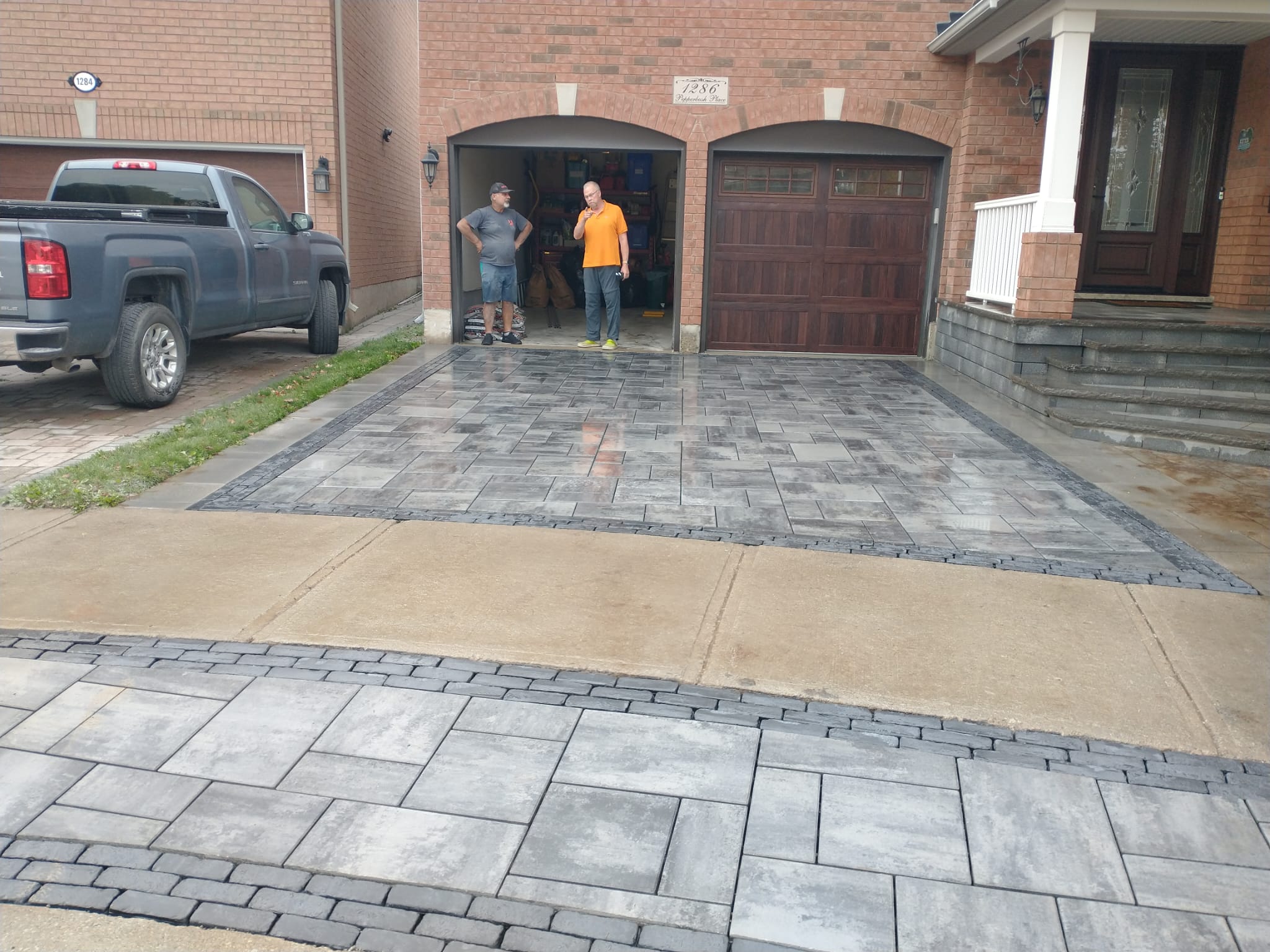 Modern interlock patio installation Ancaster Ontario Techo-Bloc pavers