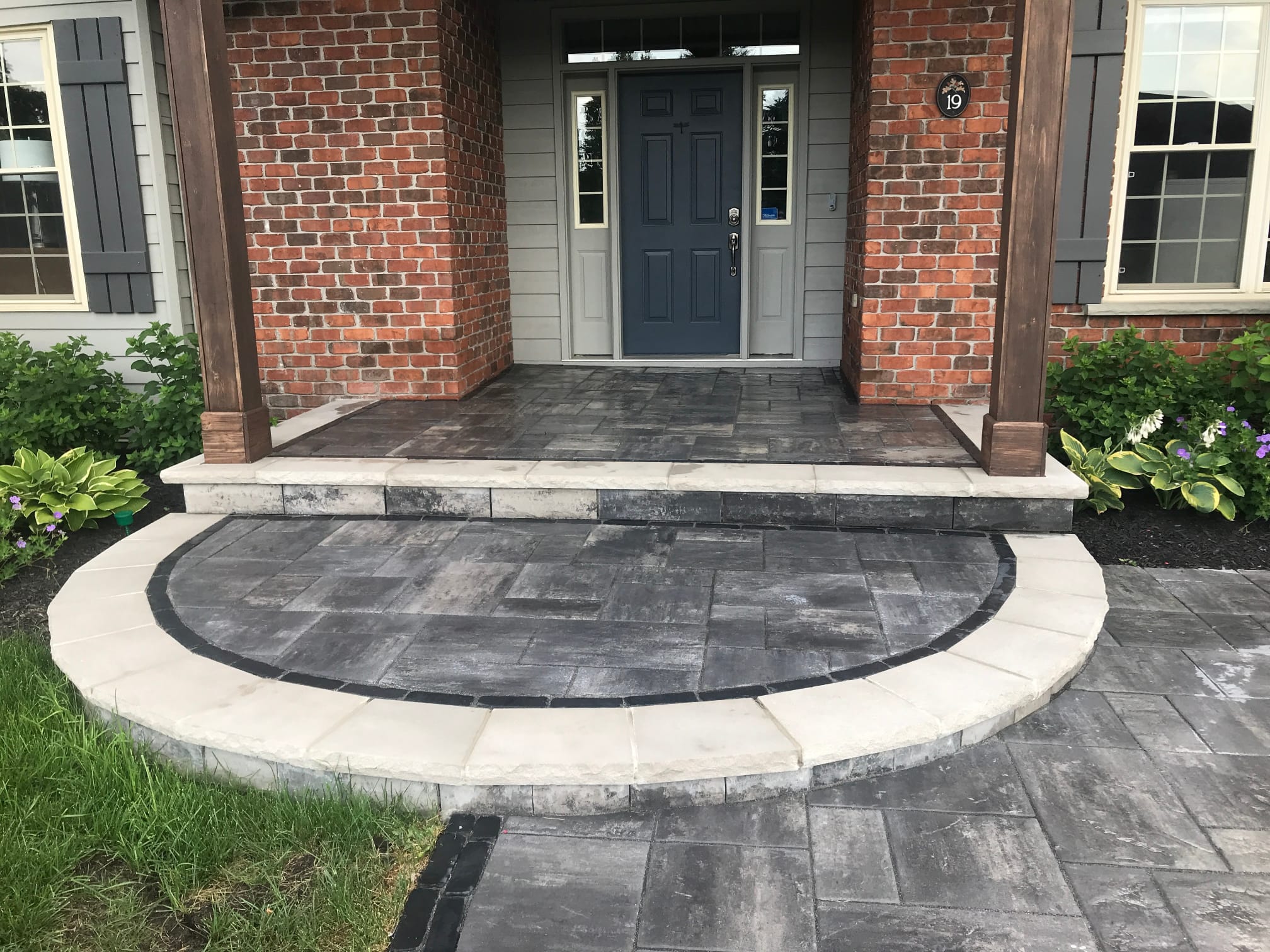 Paver front entrance Burlington curved Techo-Bloc landing