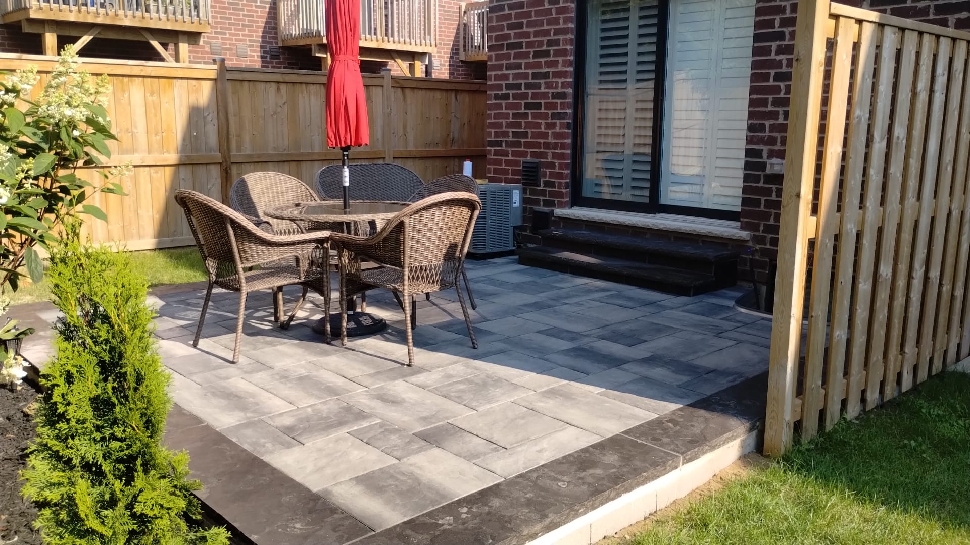 Backyard paver patio with cafe seating Waterdown